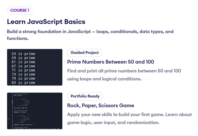 The learn JavaScript Basics window is shown
