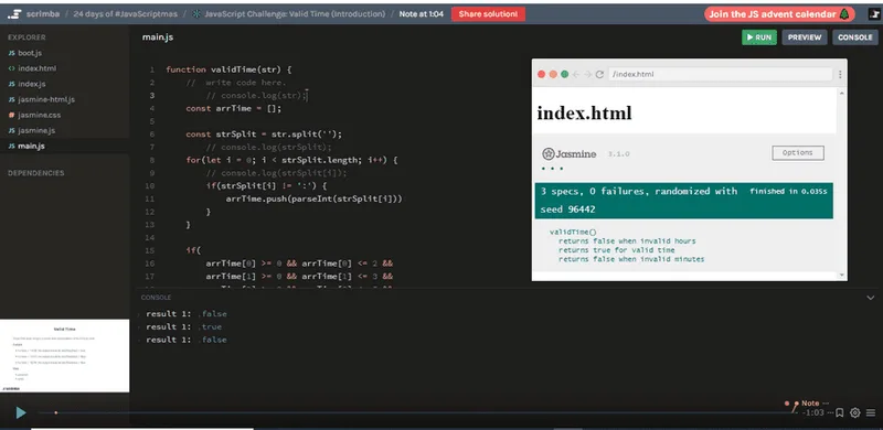 A sample coding screen